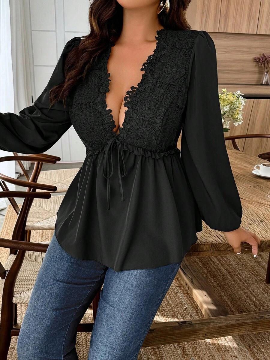 ELOUMÉA CZARNA BLUZKA V-NECK