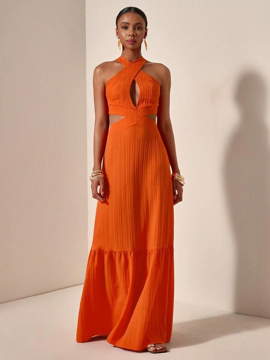 SHEIN POMARAŃCZOWA SUKIENKA MAXI S06__M