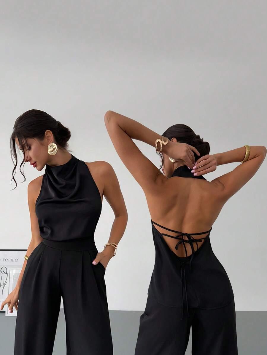 SHEIN CZARNA BLUZKA WIĄZANIE S06__XS