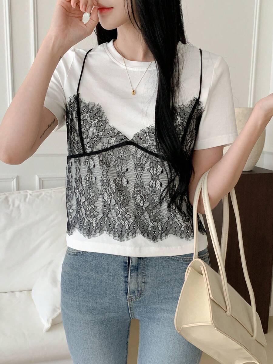 DAZY BIAŁY T-SHIRT OKRĄGŁY DEKOLT S06__L