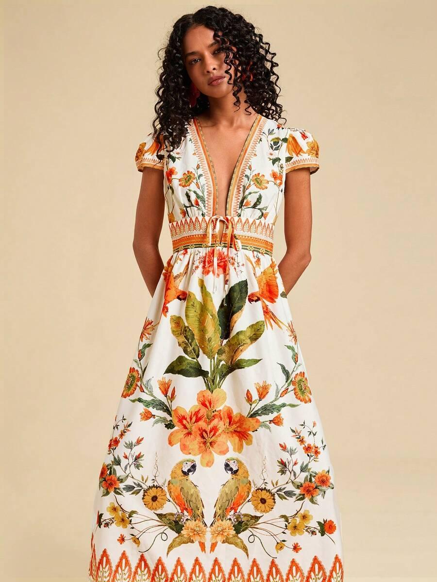 SHEIN MAXI SUKIENKA KRÓTKI RĘKAW S06__M