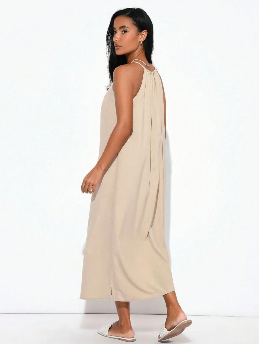 SHEIN BEŻOWA MAXI SUKIENKA S06__M
