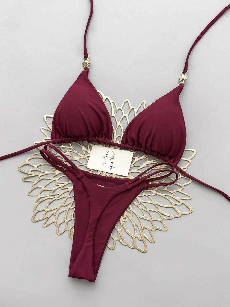 SHEIN BORDOWY DWUCZĘŚCIOWY STRÓJ KĄPIELOWY S09__XS