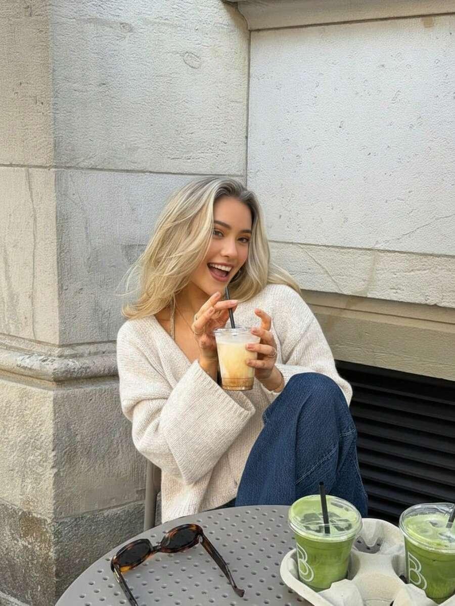SHEIN BEŻOWY SWETER Z DOMIESZKĄ WEŁNY S06__S