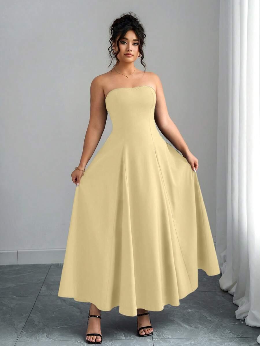 SHEIN ROZKLOSZOWANA MAXI SUKIENKA ODKRYTE RAMIONA S06__52