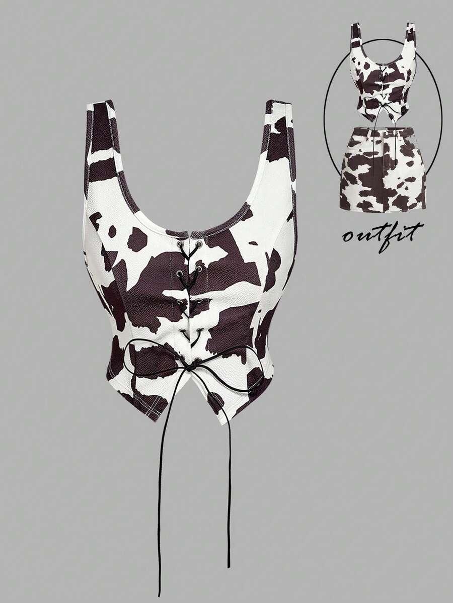 SHEIN TOP ANIMAL PRINT WIĄZANIE S06__L