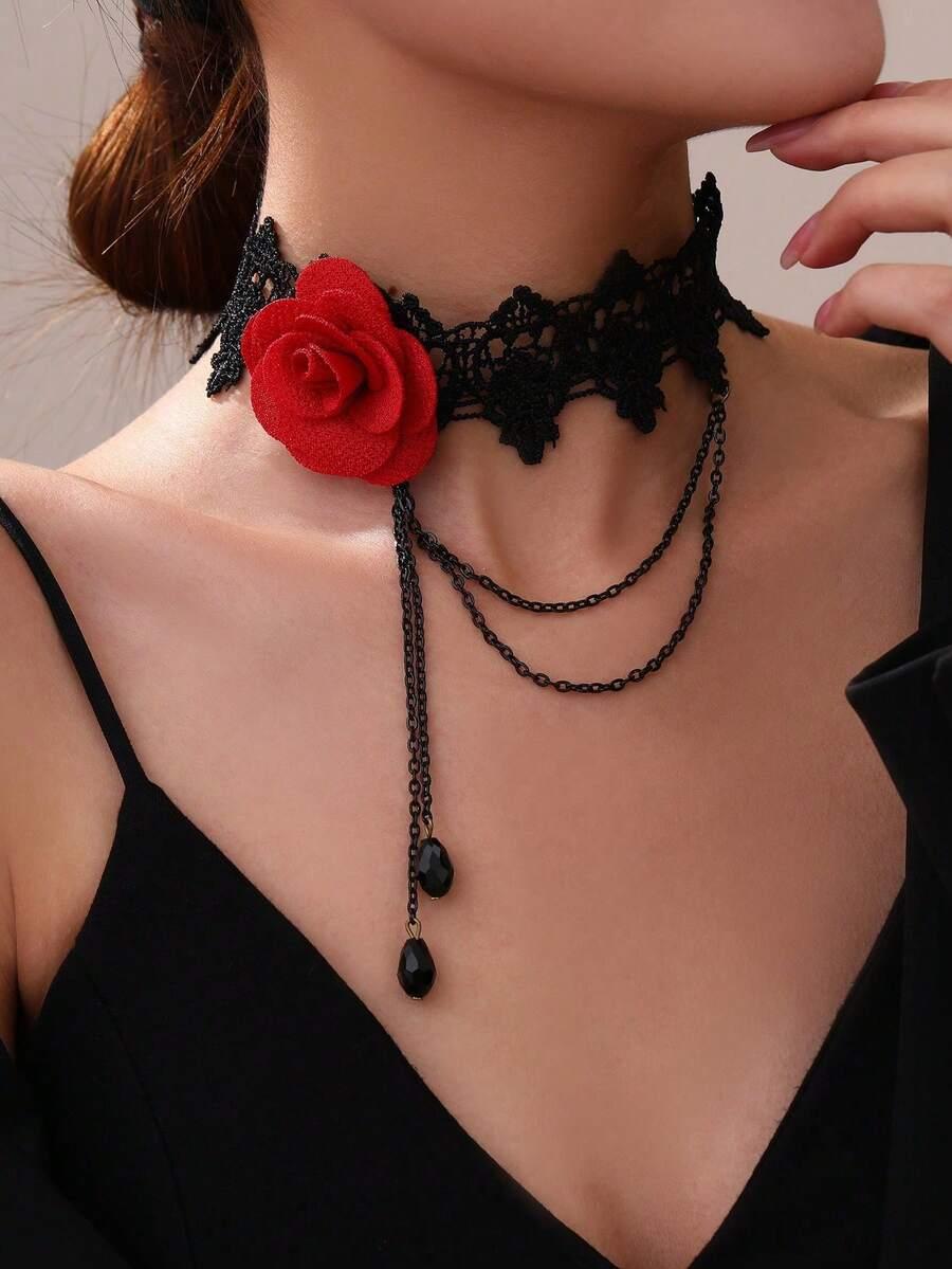 CUIWRGRS CZARNY CHOKER ZDOBIENIE S07__