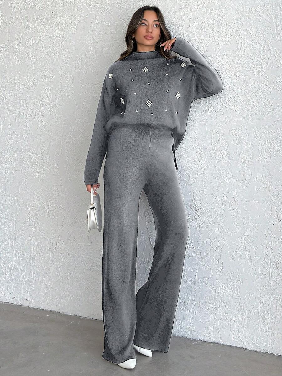 SHEIN DZIANINOWY KOMPLET SPODNIE SWETER S06__L