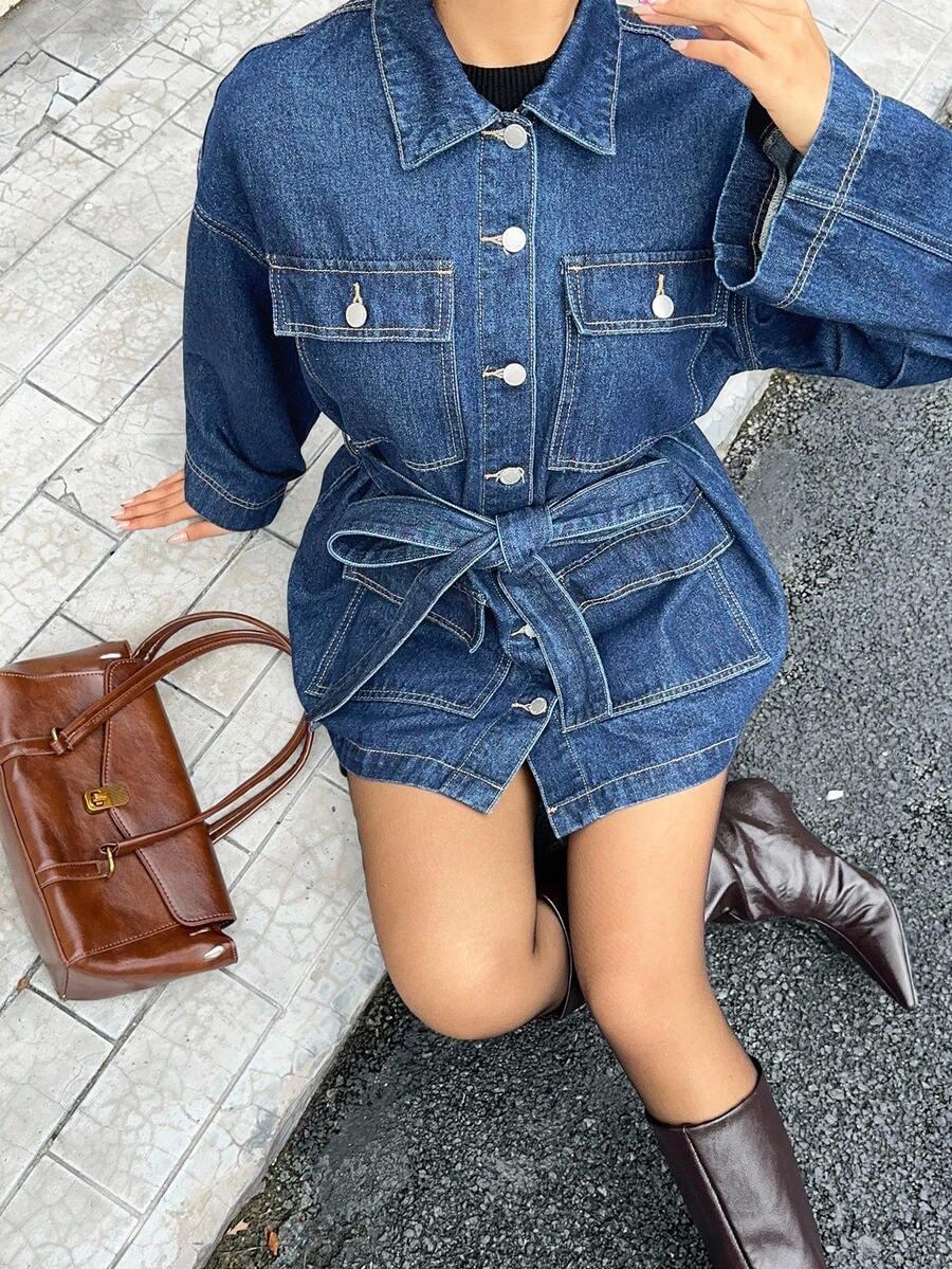 SIREN GAZE NIEBIESKA KURTKA JEANS WIĄZANIE S06__L