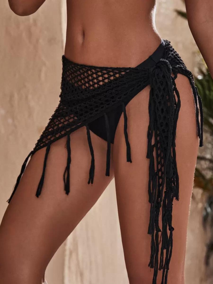 SHEIN CZARNE PLAŻOWE PAREO SIATECZKA S07__XS