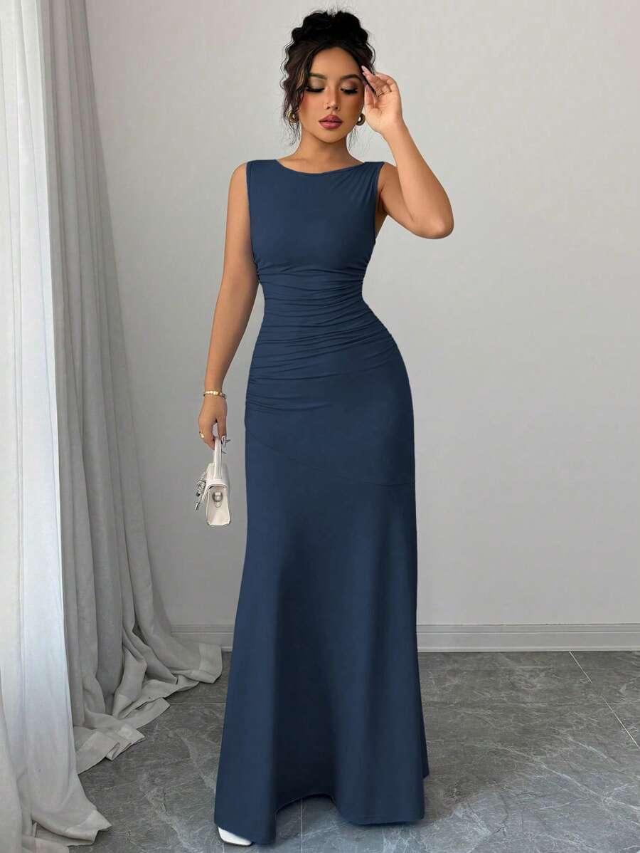 SHEIN GRANATOWA SUKIENKA MAXI S06__L
