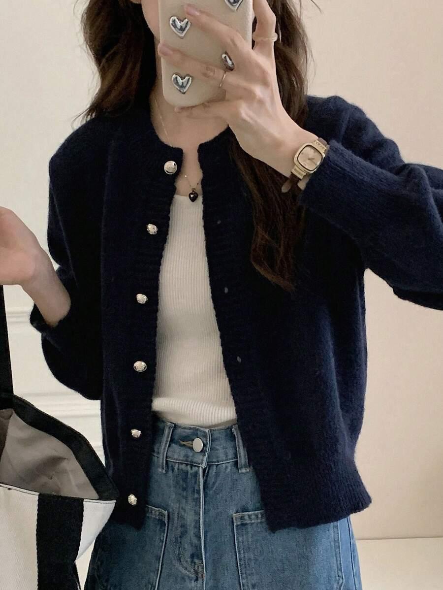 SHEIN GRANATOWY SWETER GUZIKI S06__M