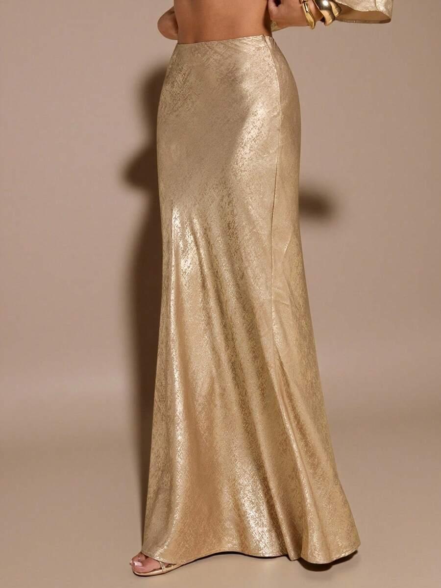 SHEIN ZŁOTA MAXI SPÓDNICA POŁYSK S06__XL