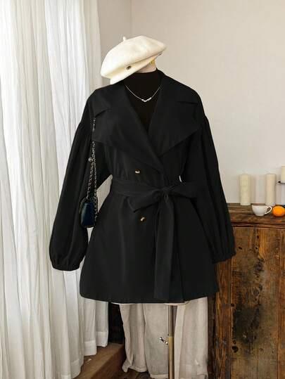 SHEIN CZARNY PŁASZCZ TRENCZ S06__46