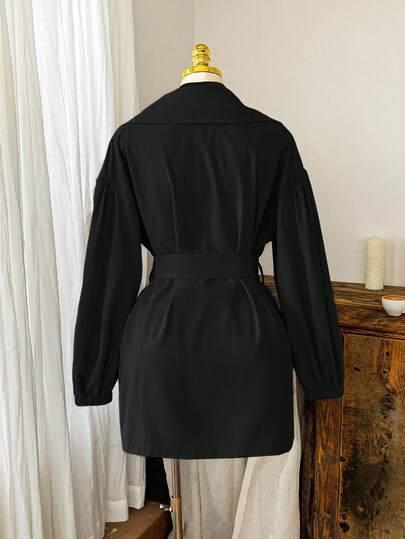 SHEIN CZARNY PŁASZCZ TRENCZ S06__46