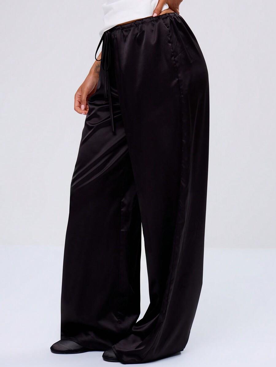 MUSERA CZARNE SATYNOWE SPODNIE S06__S