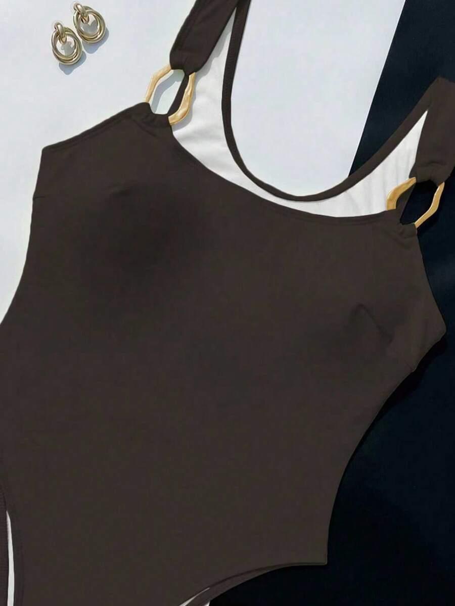 SHEIN BRĄZOWY JEDNOCZĘŚCIOWY STRÓJ KĄPIELOWY S09__S