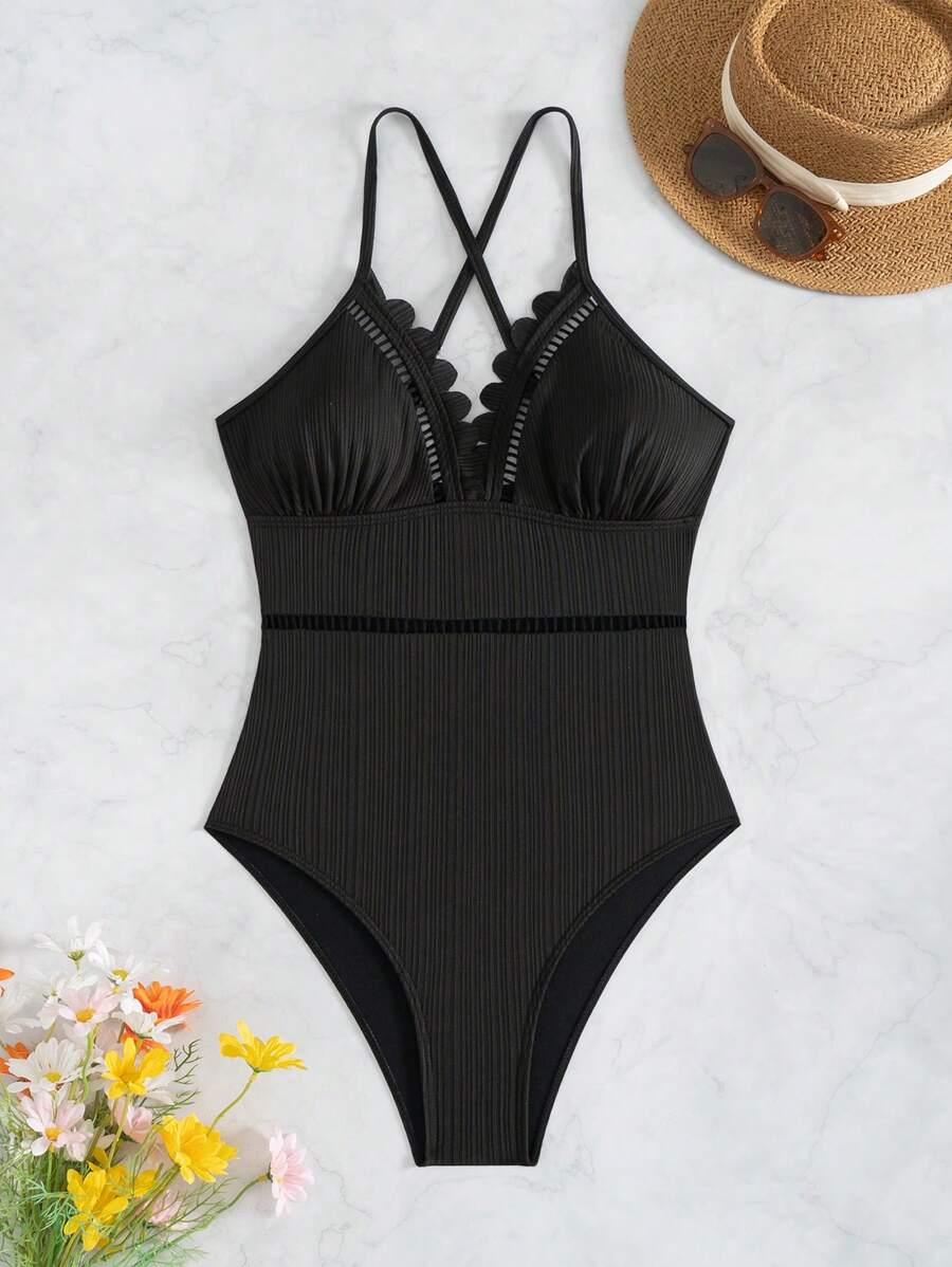 SHEIN CZARNY JEDNOCZĘŚCIOWY STRÓJ KĄPIELOWY S09__L