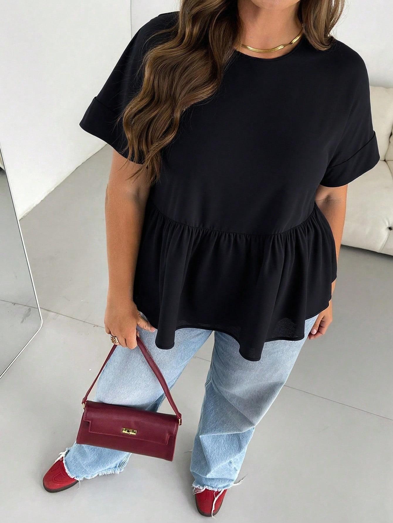 SHEIN CZARNA BLUZKA Z KRÓTKIM RĘKAWEM S06__46