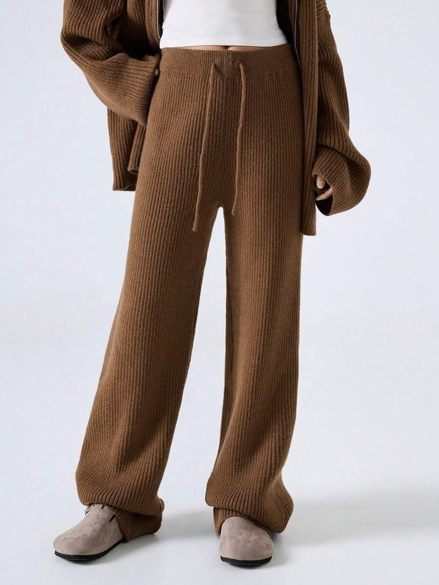 SHEIN BRĄZOWY KOMPLET SWETER SPODNIE S06__L