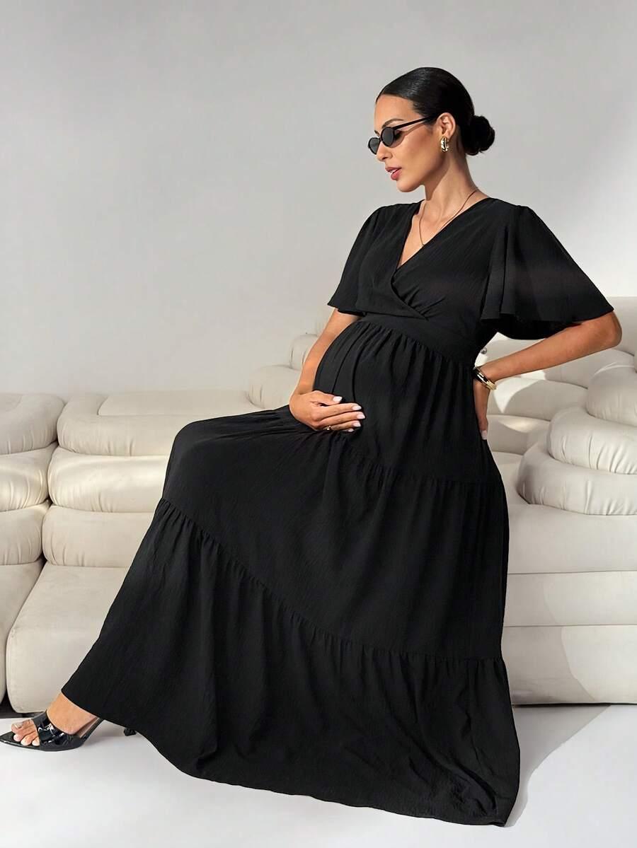 SHEIN CIĄŻOWA MIDI SUKIENKA V-NECK S06__M