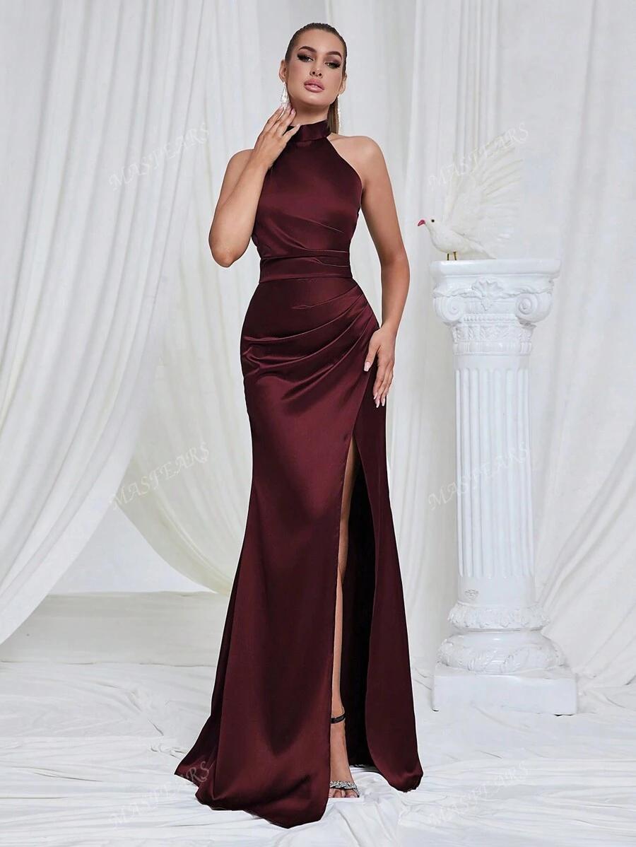 SHEIN BORDOWA MAXI SUKIENKA ROZCIĘCIE S06__L