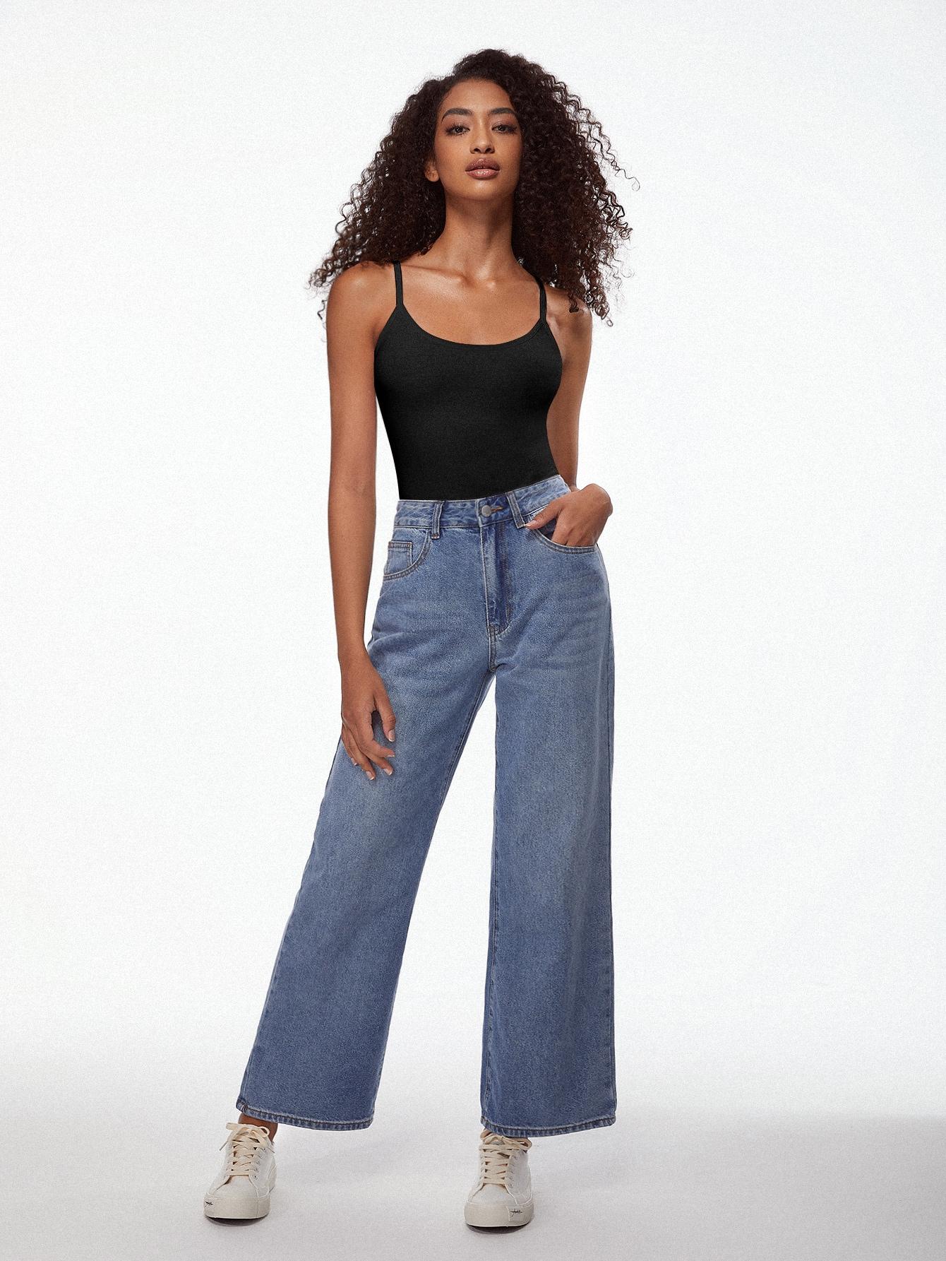 SHEIN CZARNY GŁADKI TOP RAMIĄCZKA CASUAL S06__L