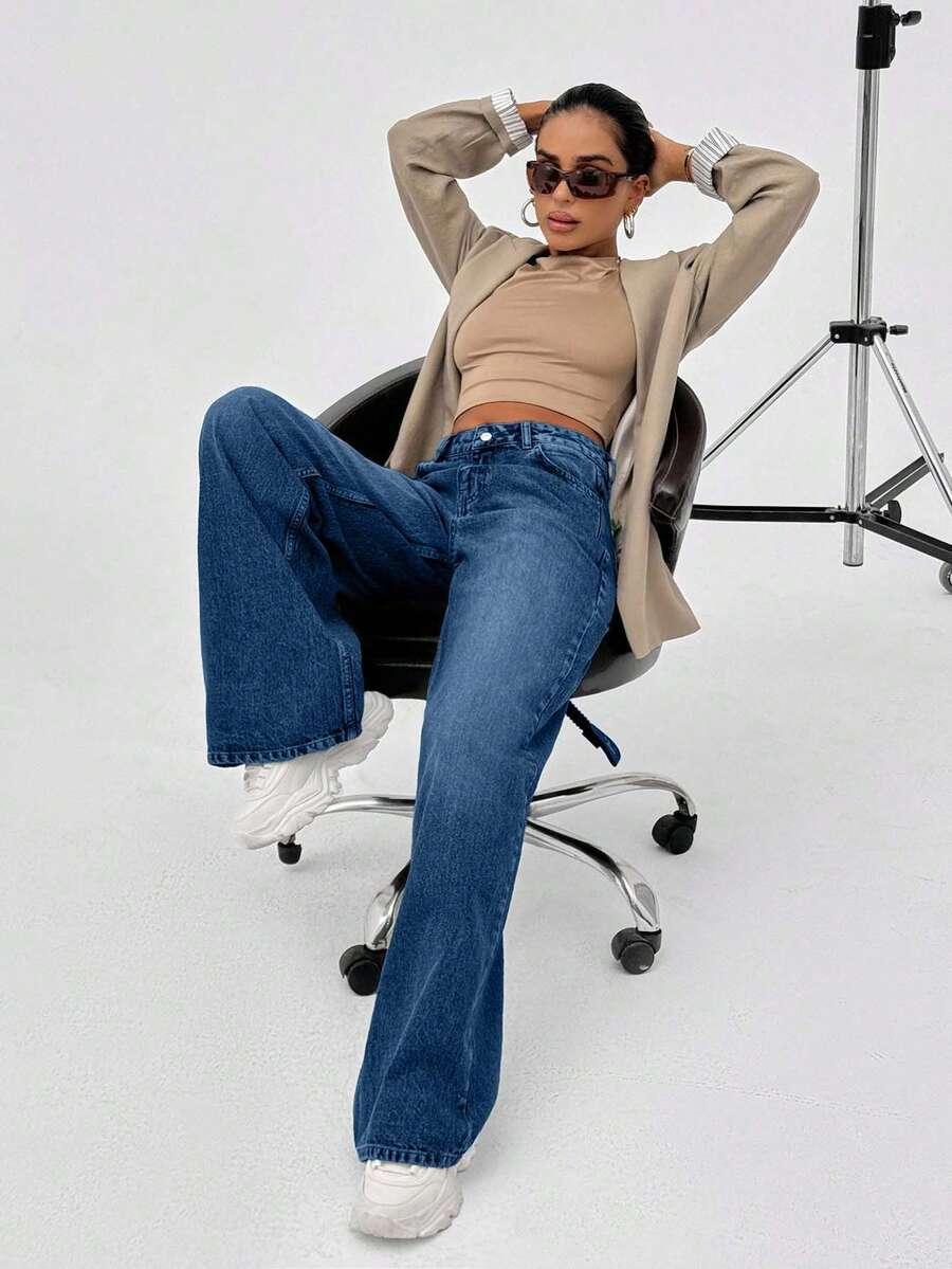 SHEIN NIEBIESKIE JEANSY PROSTA NOGAWKA S06__L
