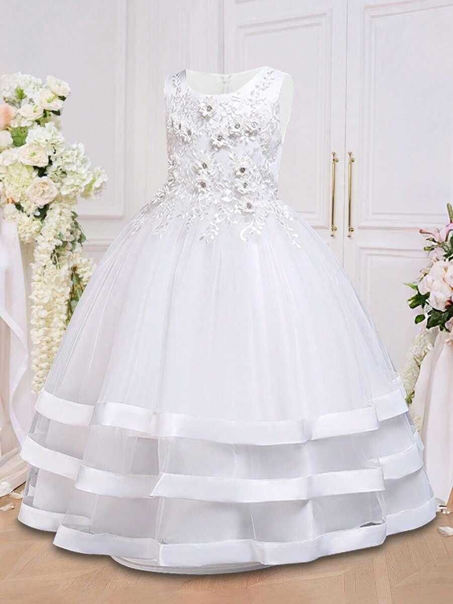 SHEIN BIAŁA TIULOWA SUKIENKA ZDOBIENIE S06__116-122