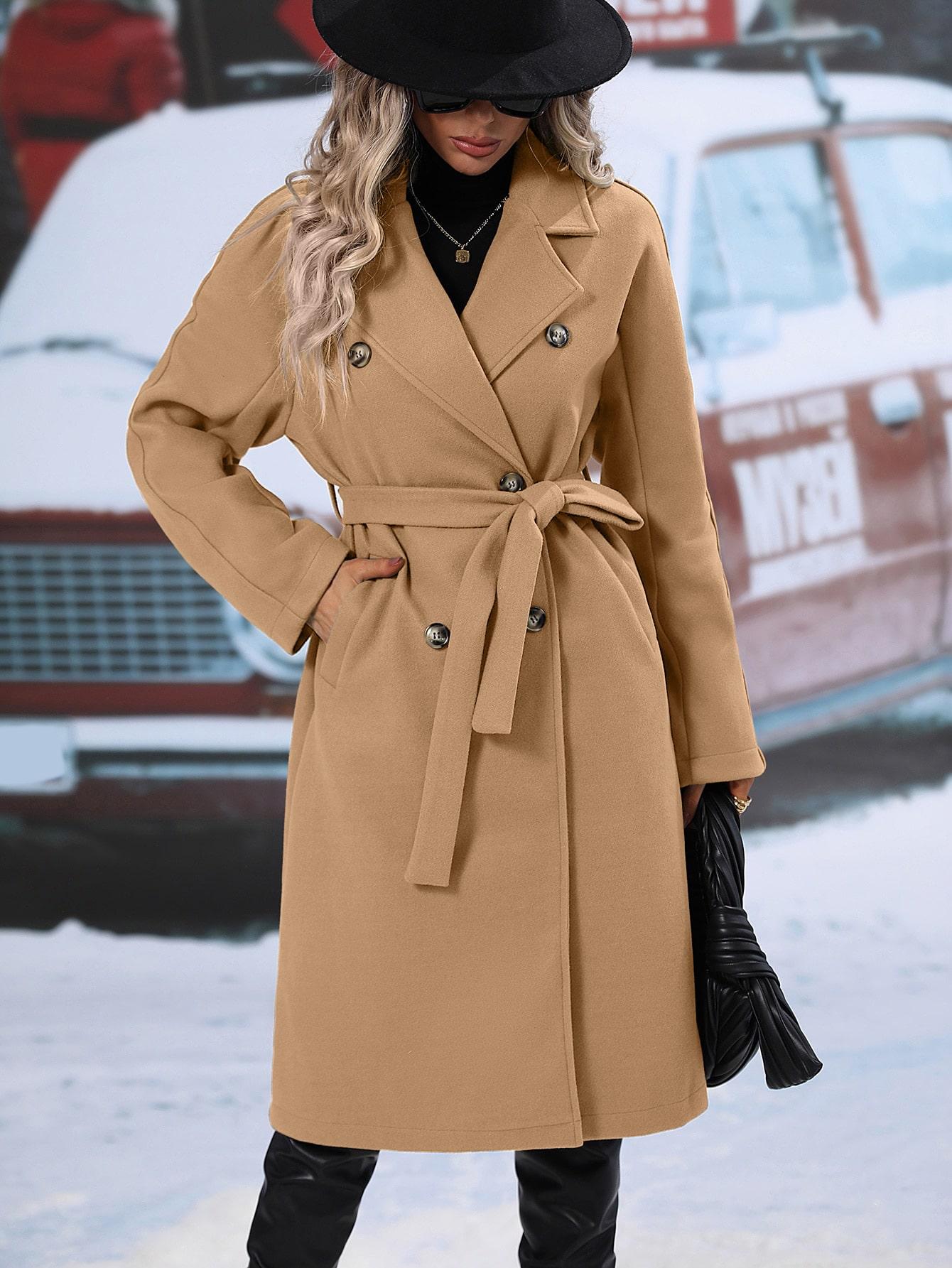 SHEIN BEŻOWY KLASYCZNY PŁASZCZ W01__XS