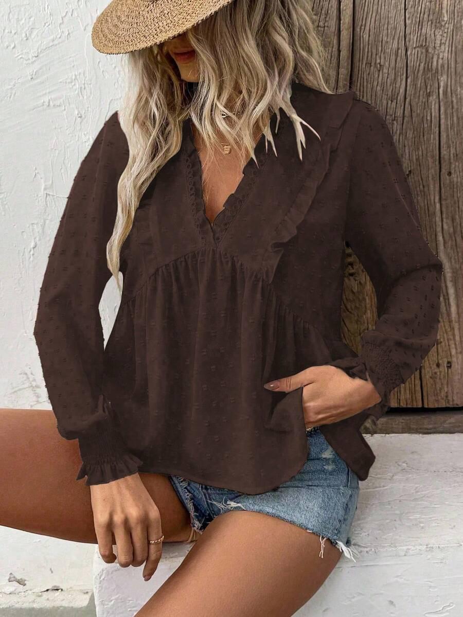 BREEZAYA BRĄZOWA BLUZKA V NECK S06__M