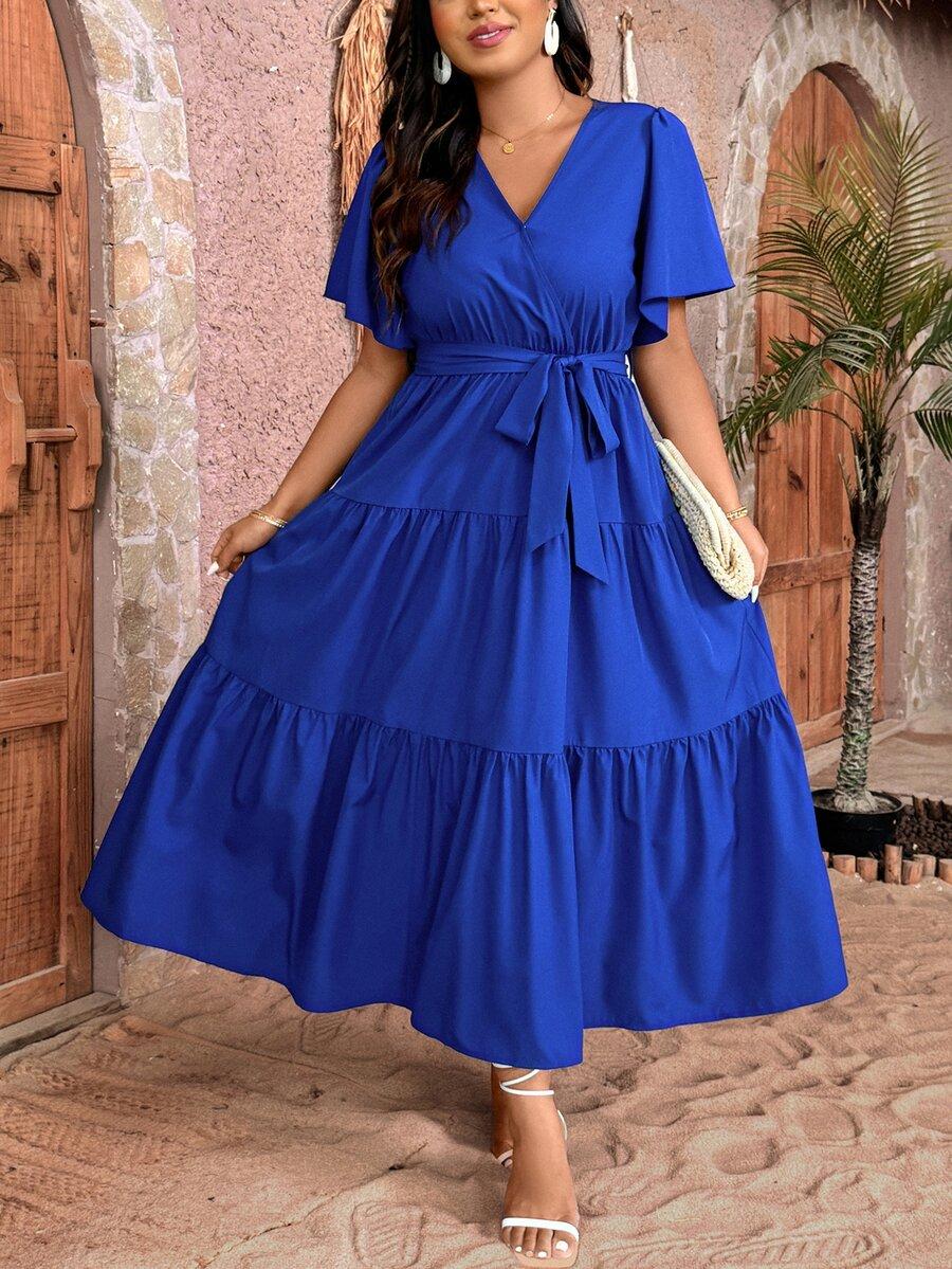 SHEIN MAXI SUKIENKA KRÓTKI RĘKAW FALBANY S06__48