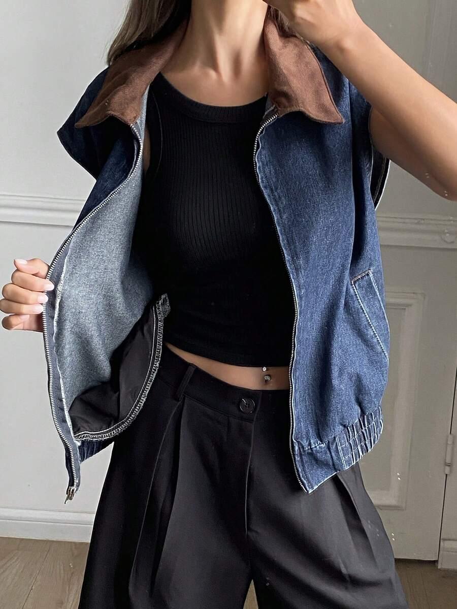 DAZY KAMIZELKA JEANS ZAMEK S06__L
