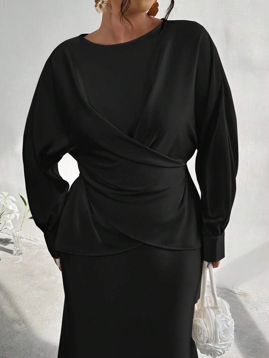 SHEIN CZARNY KOMPLET BLUZKA SPÓDNICA S06__48