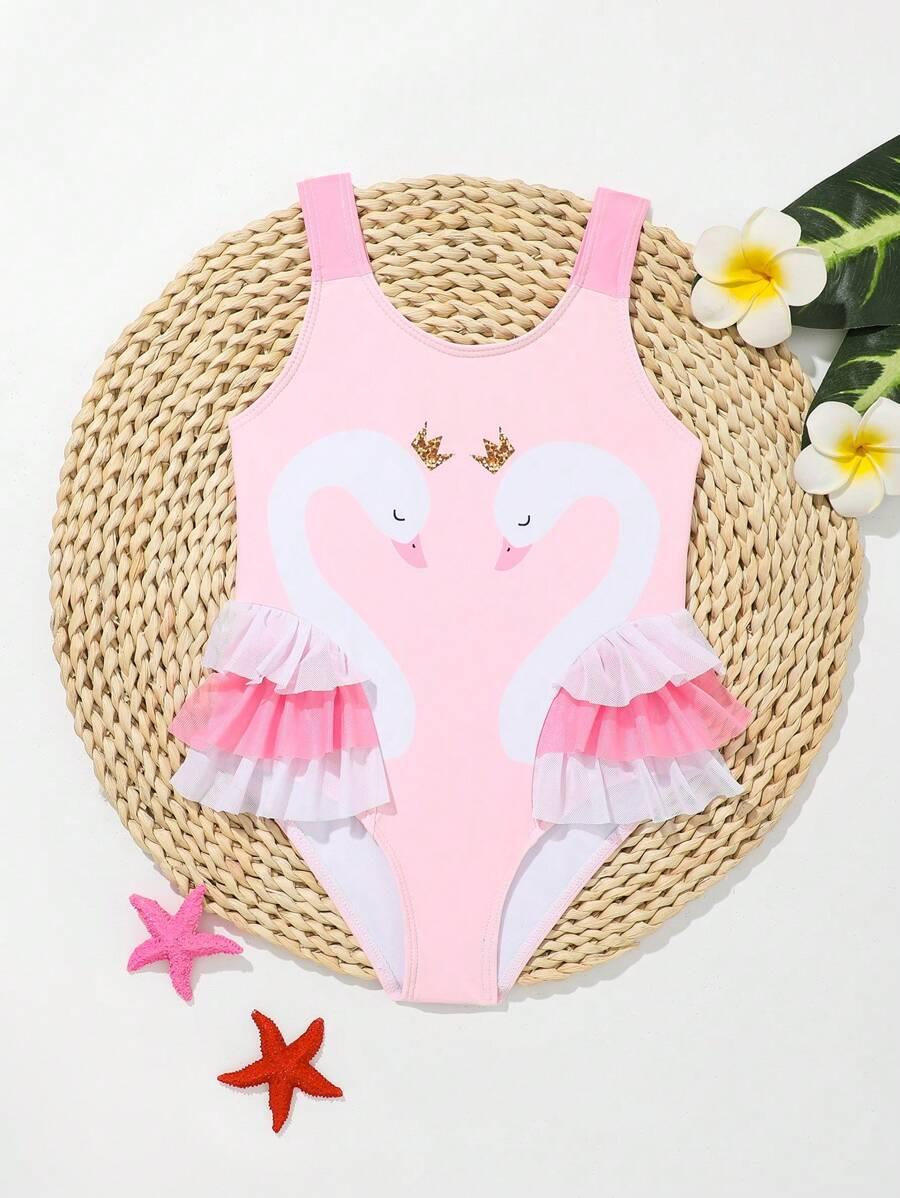 SHEIN JEDNOCZĘŚCIOWY STRÓJ KĄPIELOWY FALBANY PRINT S09__116-122