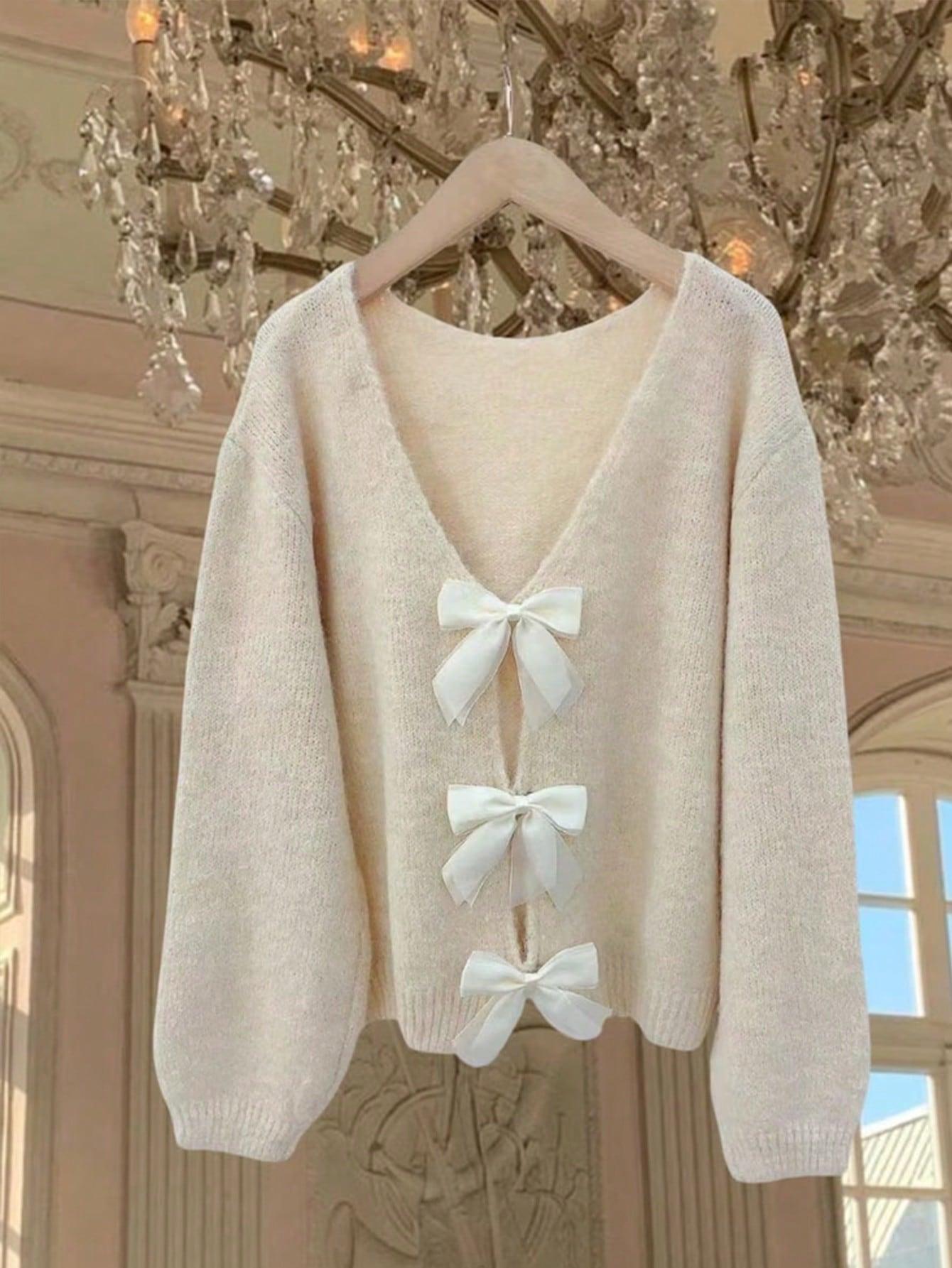 SHEIN BEŻOWY SWETER KOKARDY S06__XXS