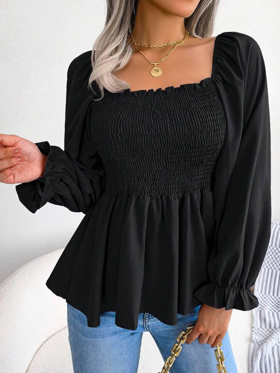 SHEIN CZARNA BLUZKA DŁUGI RĘKAW S06__M