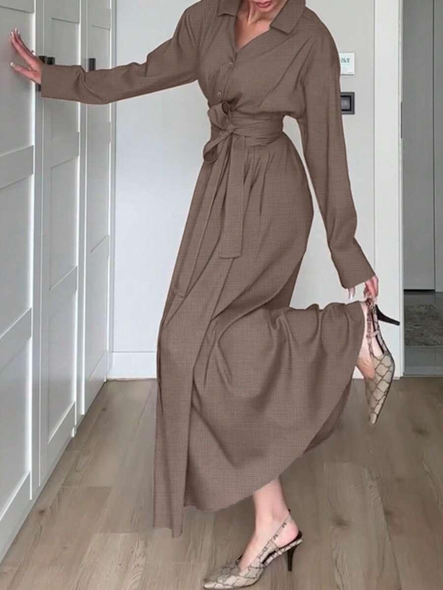 SHEIN BRĄZOWA MAXI SUKIENKA S09__XS