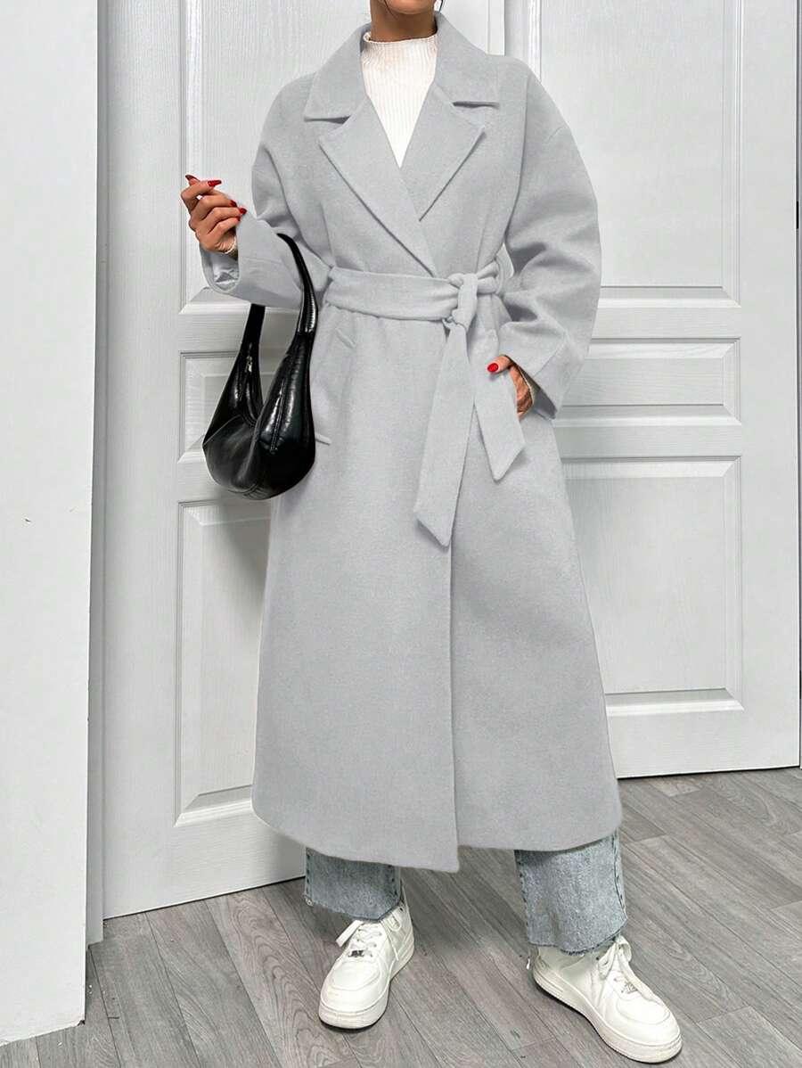 SHEIN SZARY KLASYCZNY PŁASZCZ W01__L