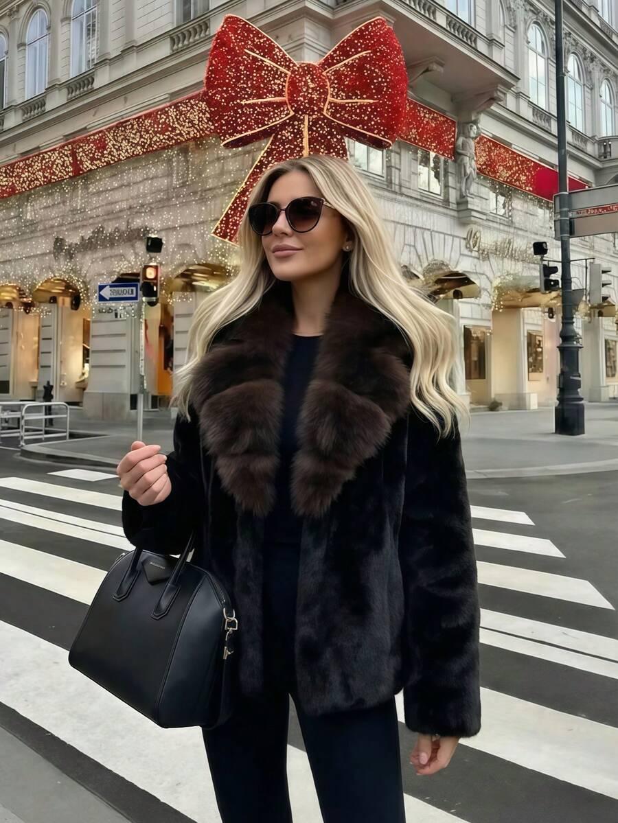 SHEIN CZARNE SZTUCZNE FUTRO W01__M