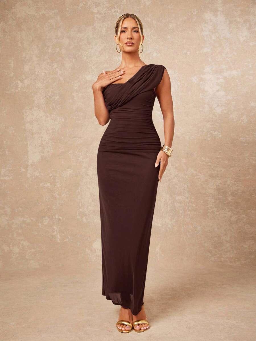 SHEIN BRĄZOWA MAXI SUKIENKA S06__S