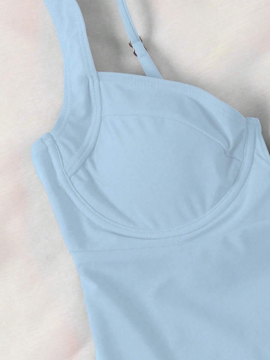 SHEIN NIEBIESKI JEDNOCZĘŚCIOWY KOSTIUM KĄPIELOWY S09__S