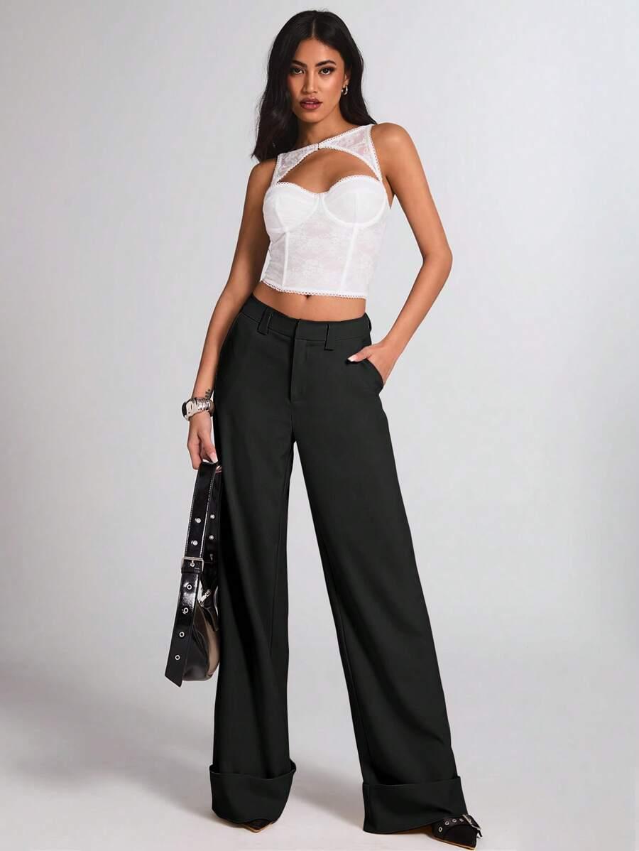 SHEIN CZARNE SPODNIE PROSTA NOGAWKA S06__M