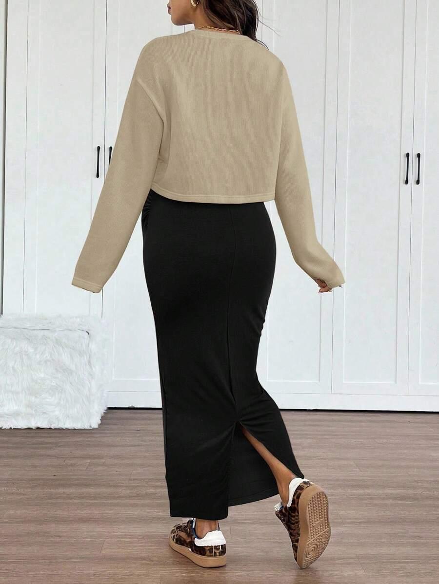 SHEIN CIĄŻOWY KOMPLET SWETER SUKIENKA S06__M