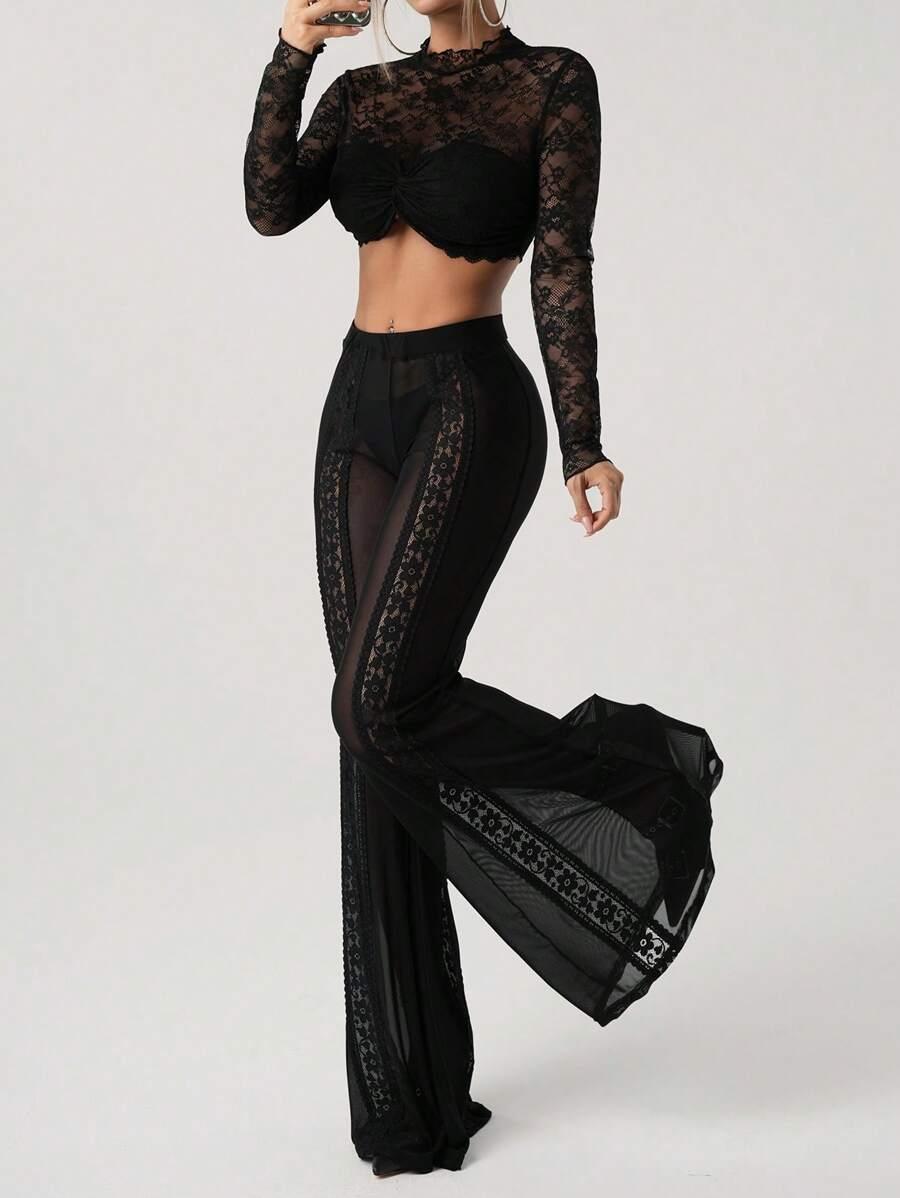 SHEIN CZARNE SPODNIE SIATECZKA S06__XS