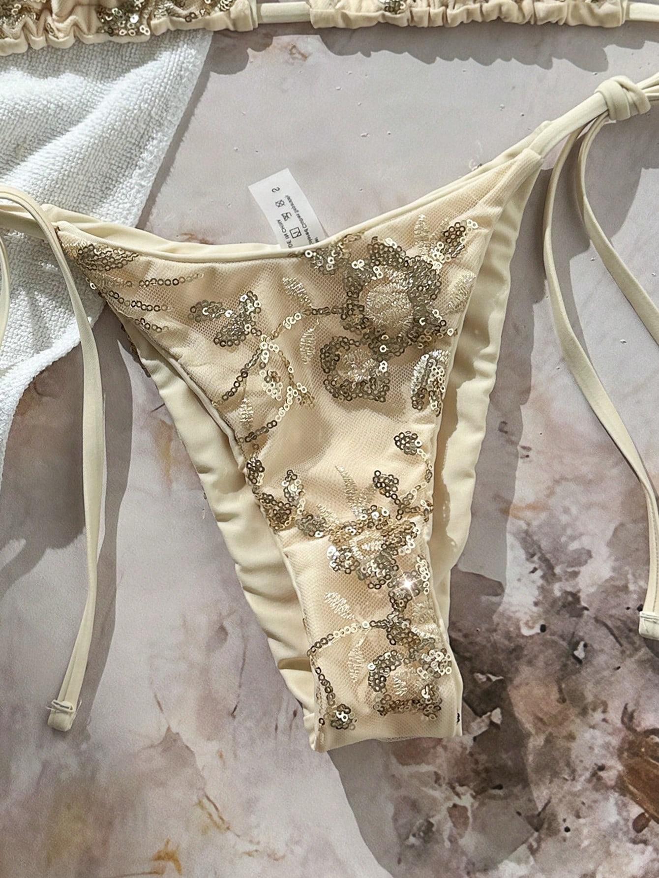 SHEIN DWUCZĘŚCIOWY STRÓJ KĄPIELOWY CEKINY S09__S
