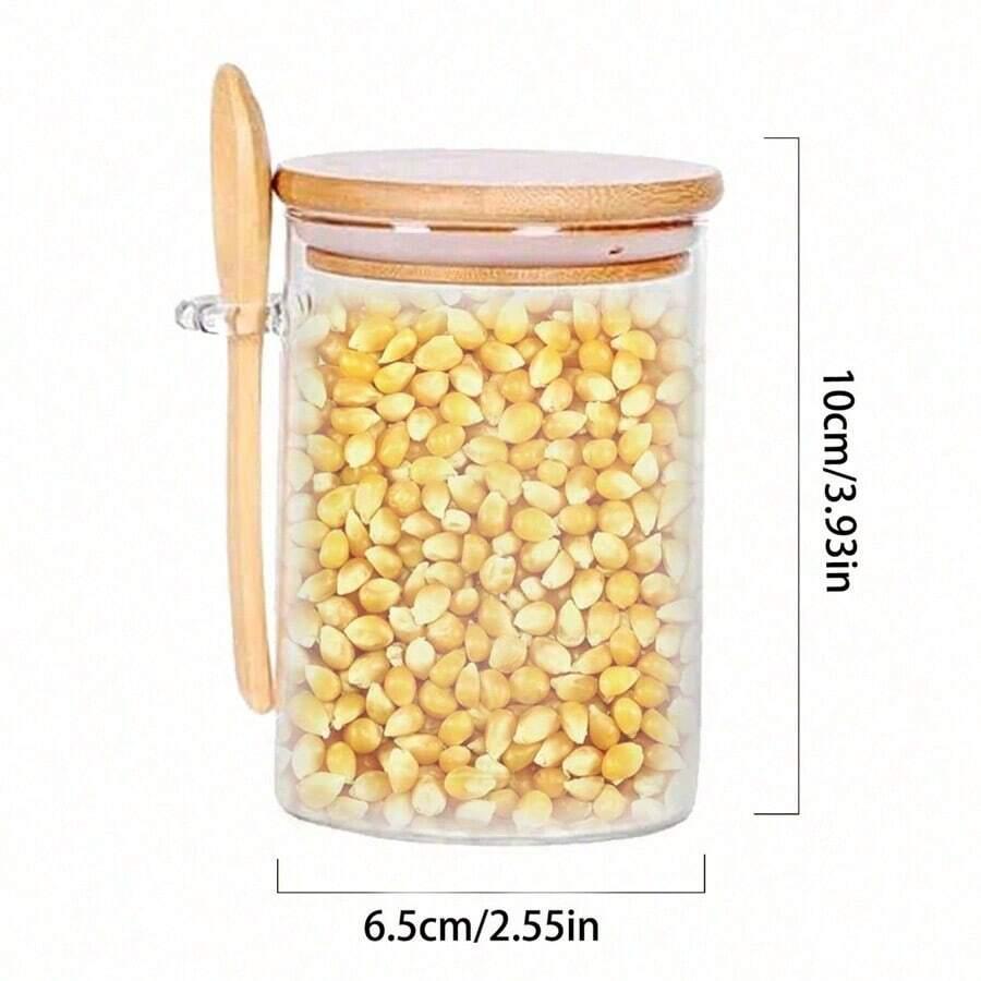 SHEIN SZKLANY SŁOIK Z POKRYWKĄ I ŁYŻECZKĄ 4-PACK S07__6,5X10