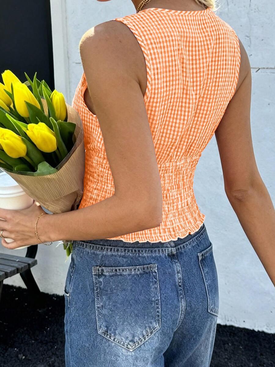 SHEIN POMARAŃCZOWY TOP KRATKA S06__M