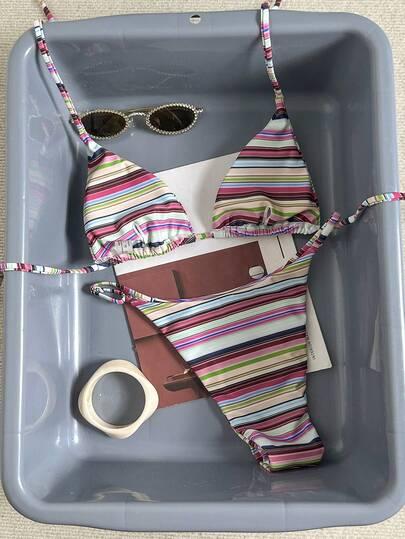 SHEIN DÓŁ OD BIKINI WZÓR PASKI S09__L