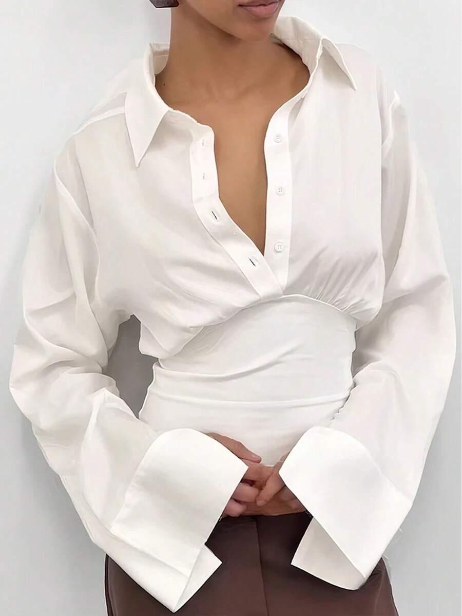 SHEIN BIAŁA BLUZKA DŁUGI RĘKAW S09__M